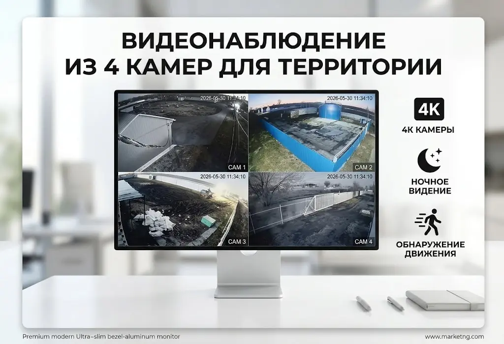 Готовый комплект: Видеонаблюдение из 4 камер для периметра и открытых территорий