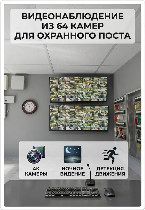 Комплексное решение: Оборудование поста охраны на 64 камеры