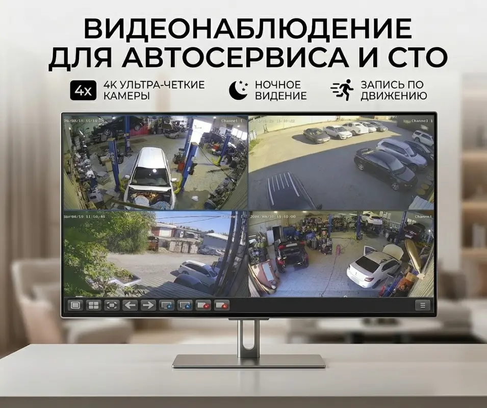 Готовый комплект: Видеонаблюдение из 4 камер для автосервиса и СТО